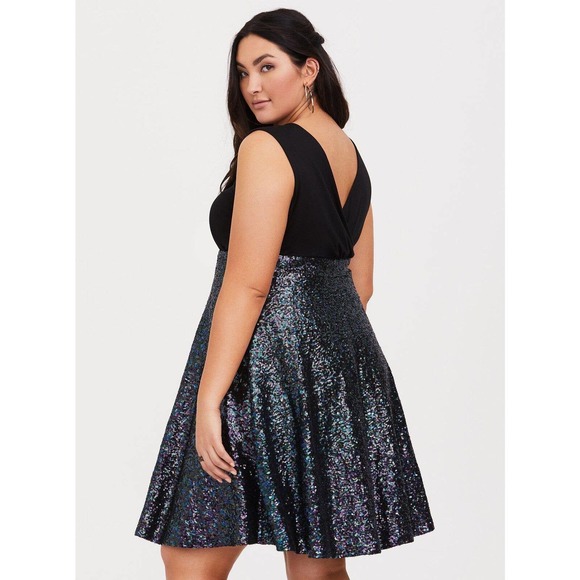 Torrid Special Occasion Black Sequin Skater Dress Black Women's Plus Size 24 - Picture 6 of 10